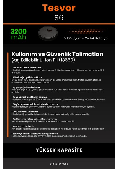 Tesvor S6 3200mAh Robot Süpürge Bataryası