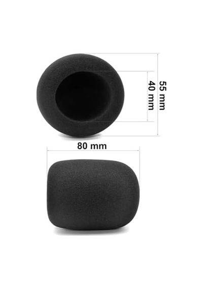 El Mikrofon Süngeri Siyah Profesyonel Tekli, 80x55mm, Uzun Ömürlü,