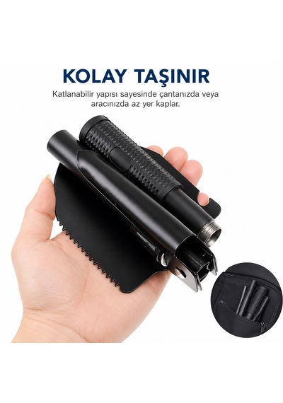 Katlanır Kamp Küreği 3 Ü 1 Arada Çok Amaçlı Kazma Çapa Testere Çok Amaçlı El Aleti