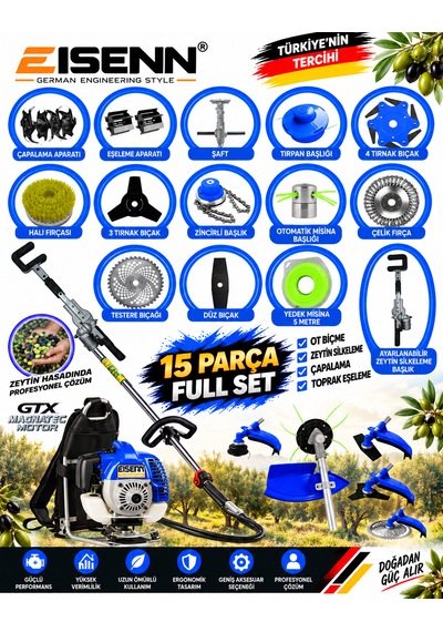 Landpro-f850 15 Parça Full Set Sırt Tipi Zeytin Silkeme Hasat Toplama +çapalama Gtx Seri Tırpan Motoru