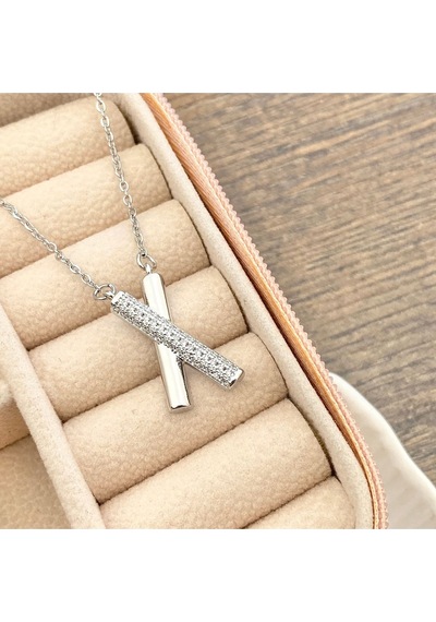 X Kolye Kadın Kolye Full Zirkon Taşlı Kolye 45cm Silver
