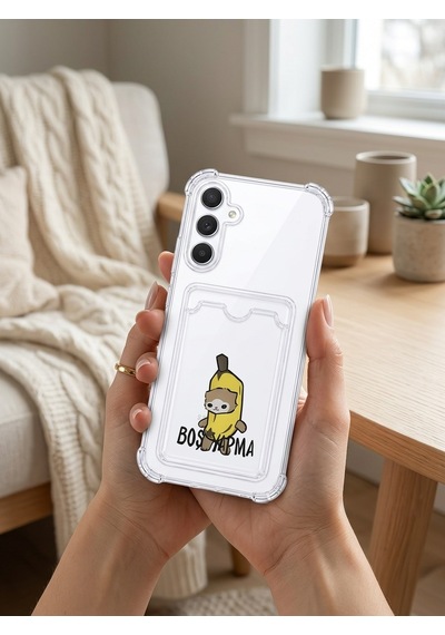 Hepsi Samsung Galaxy Uyumlu A54 Boş Yapma Muz Detaylı Kart Bölmeli Şeffaf Telefon Kılıfı Najmaddin Çok Renkli