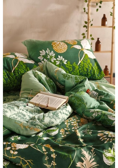 Doqu Home Saten Nevresim Takımı Çift Kişilik Rose Glow Yeşil