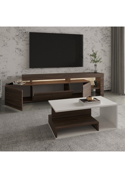 İnarch Dizayn Beliz Led Işıklı Tv Sehpası Ve Vera Orta Sehpa Set - Oturma Odası Modern Takım Beyaz - Ceviz İnarch Dizayn Beliz Led Işıklı Tv Sehpası Ve Vera Orta Sehpa Set - Oturma Odası Modern Takım Beyaz - Ceviz