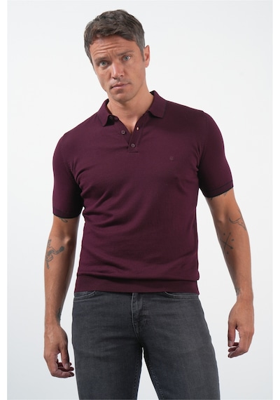 İmza Bordo Polo Yaka Kısa Kol Örme Comfort Fit %100 Pamuk Kazak 1012260151