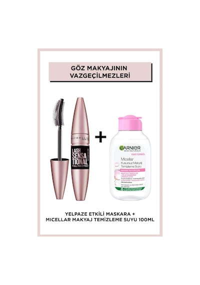 Maybelline New York Lash Sensational Yelpaze Etkili Maskara Ekstra Siyah + Garnier Micellar Makyaj Temizleme Suyu 100 ML