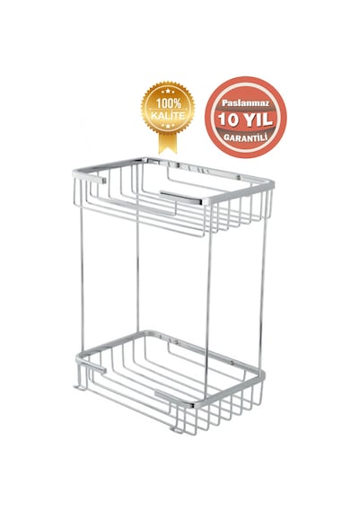 Çelik Banyo Paslanmaz Pirinç Ikili Taci 22x15 Cm Şampuanlık Banyo Rafı Krom