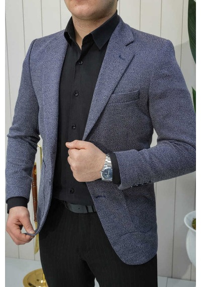 Bys Beystil Sivri Yaka Kırçıllı Lacivert Blazer Ceket Britanya - Slim Fit