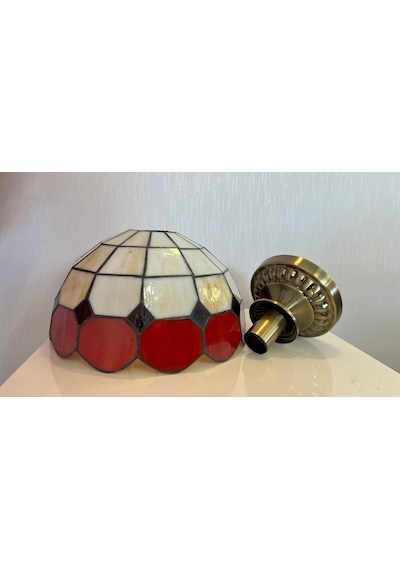 Yüceeller Tavan Vitray Eskitme Avize 30cm 12" Kırmızı