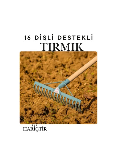 Füze 16 Tırmık 16 Dişli Takviyeli Çelik Bahçe Tırmığı - 4 Mm Kalınlık 56 Cm Bahçe Tarla Tırmığı