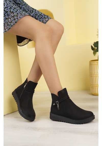 Nesil Shoes Dvm 1001 Siyah Süet Kadın Fermuarlı Kışlık Bot-siyah Süet Siyah