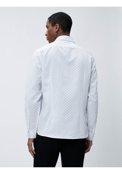 Koton Spor Gömlek Geometrik Detaylı Klasik Yaka Slim Fit Non Iron Beyaz Desenli 4wam60015hw 4WAM60015HW0D0 Beyaz