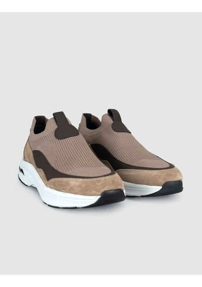 Cabani Bej Modern Triko Slip-on Sneaker Siyah - Neon Yeşil