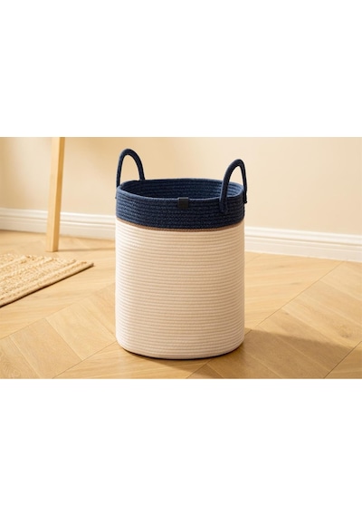 Mavaux Çok Amaçlı, 40cm-36cm Büyük Boy, Yanları Saplı, Sepet, Jüt, Hasır, Dokuma Sepet, Düzenleyici Beyazbambumavi