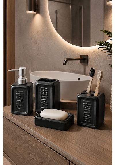 Perotti 13891-1 Well Stoneware 4 Parça Banyo Seti Siyah