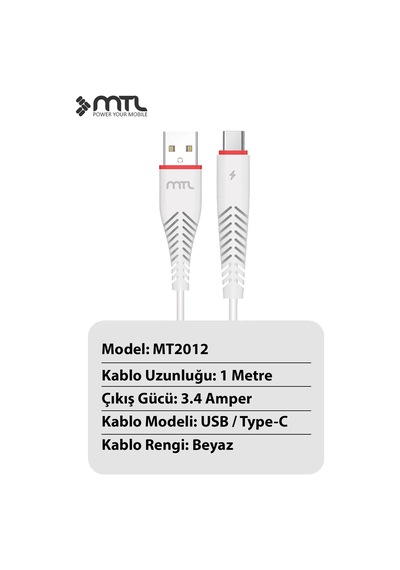 3.4a Usb To Type-c Silikon Hızlı Şarj Ve Data Kablosu 1 Metre Mt2012