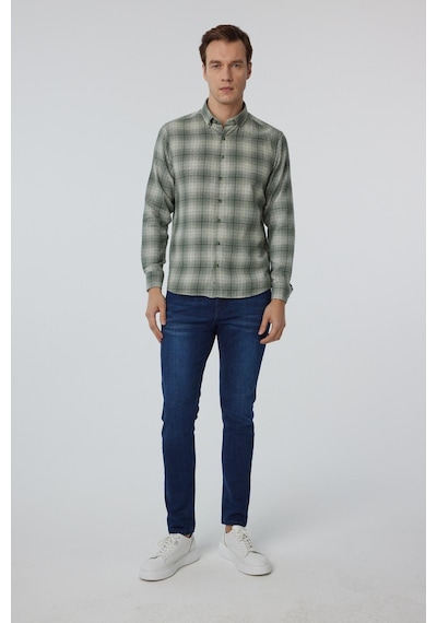 Süvari Koyu Yeşil Slim Fit Düz Düğmeli Yaka Gömlek