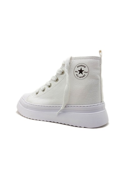 Gdt Ayakkabı Unisex Beyaz Keten Bilekli Bağcıklı Çocuk Sneakers