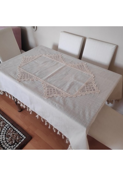 El Dantel Saçaklı Masa Örtüsü Pamuk Buldan - Bodrum Örgü Otantik