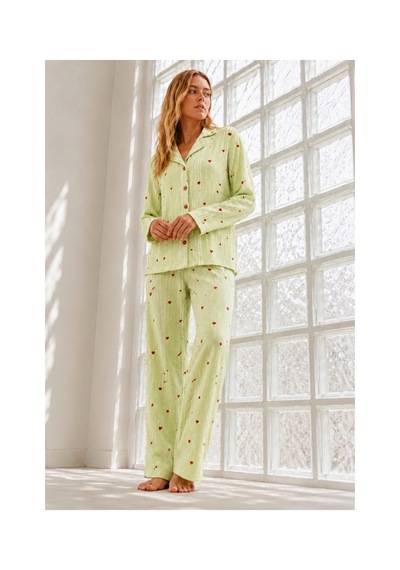 Fit Women Kadın Çeyizlik Puantiyeli Yeşil Pijama Takımı