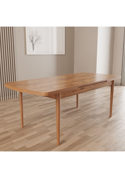 Merona Atlantik Çam 80x132 Mdf Ahşap Ayaklı Açılır Mutfak Masası, Yemek Masası, Salon Masası Atlantik Çam