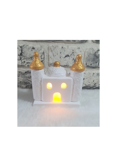 El Yapımı Gold Kubbeli Cami Biblo Mumluk. Beyaz