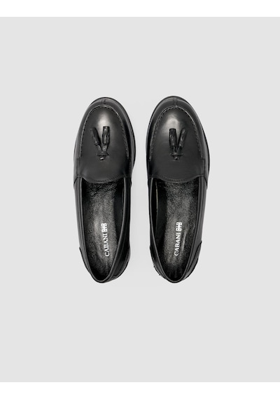 Cabani %100 Hakiki Deri Siyah Püsküllü Kadın Loafer Siyah