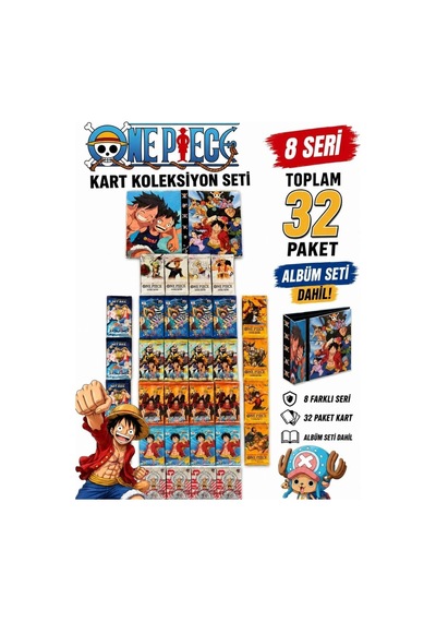 Cantex Tech One Piece Oyun Kartı 8 Seri 32 Paket Bir Arada Albüm Dahil