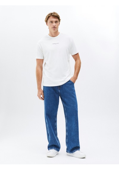 Tjm Rlx Lınear Logo Tee Erkek Beyaz T-shirt - Dm0dm21110 Beyaz