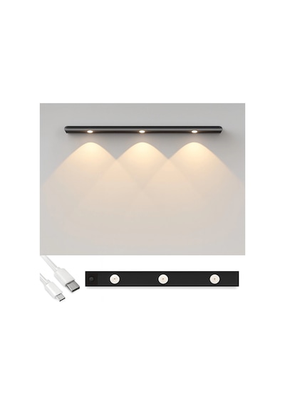 40cm Sensörlü Şarjlı Led Dekoratif Lamba Mıknatıslı 3 Farklı Renk Şerit Led Çok Renkli