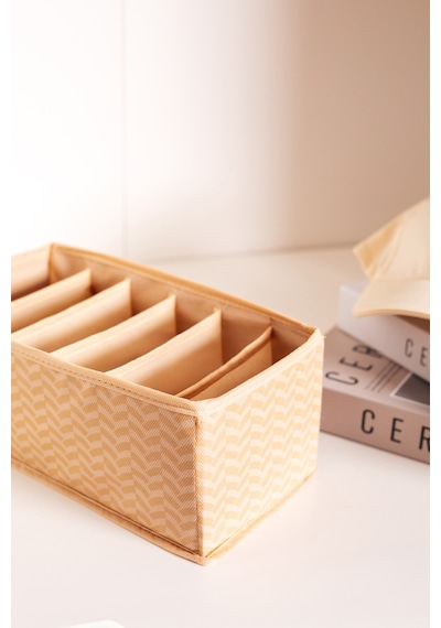 Serstil 6 Gözlü Çekmece İçi Dolap Çorap / İç Çamaşırı Katlanabilir Düzenleyici Organizer Kutu 14x28x12 Cm Martı Bej