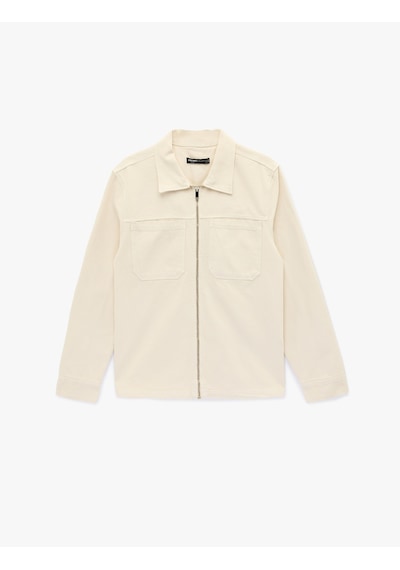 Koton Regular Fit Uzun Kollu Cep Detaylı Fermuarlı Gömlek Ceket Bej 6sam60015hw Ekru