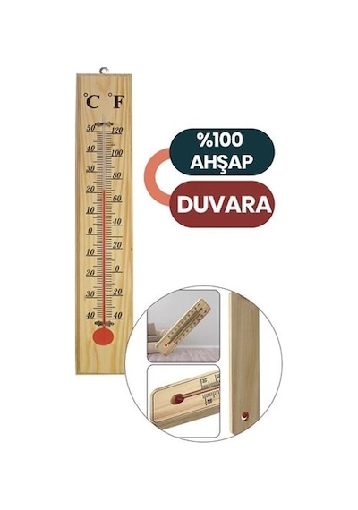 Termometre - Ahşap Duvar Termometresi Renkli