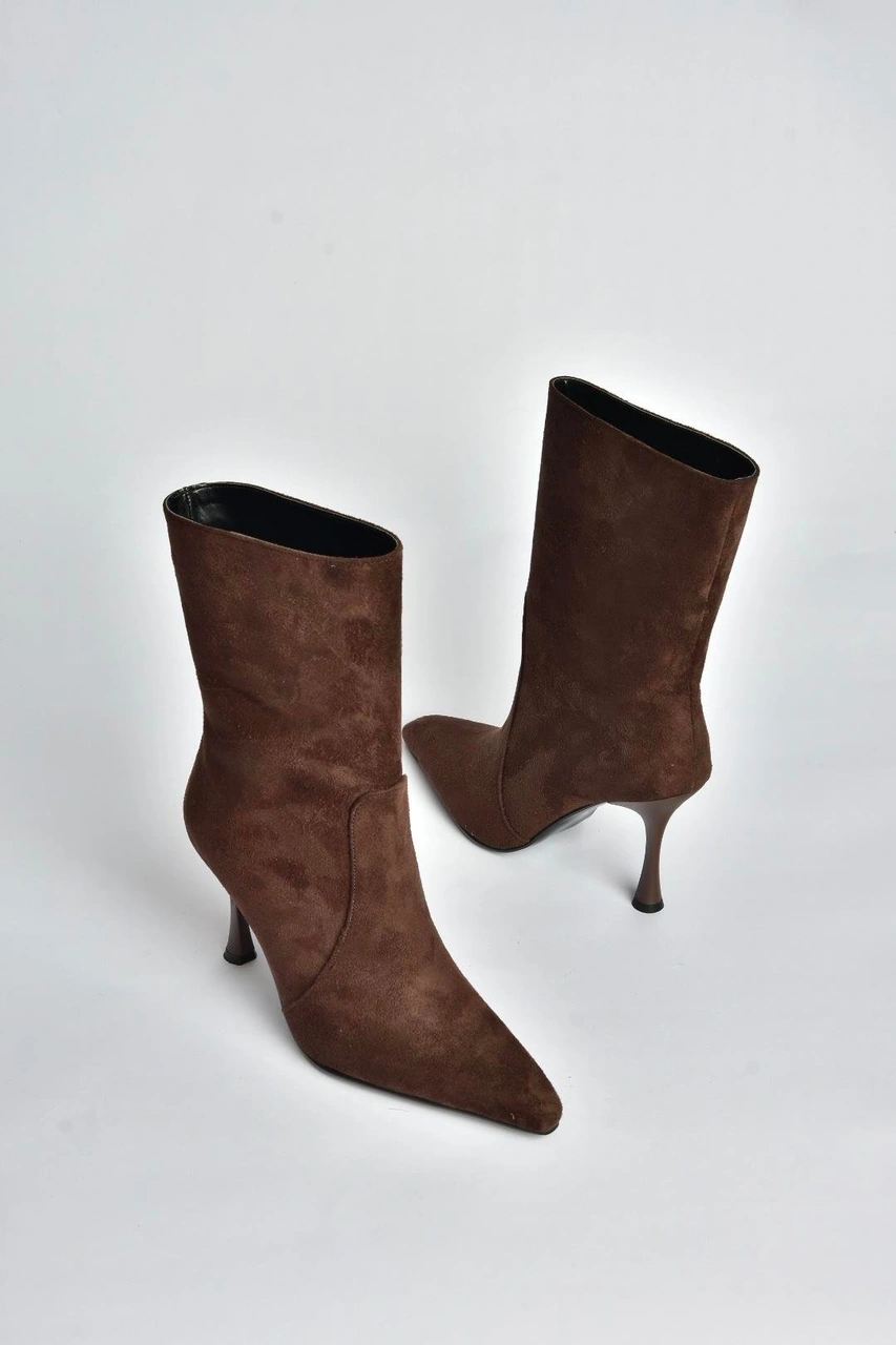 Fox Shoes V752550202 Kahverengi Süet İnce Topuklu Kadın Bot Kahverengi-süet