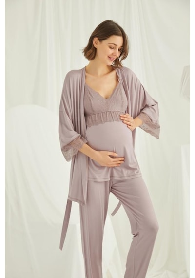 Monamise 18431 Vizon Hamile Lohusa 3 Lü Pijama Sabahlık Tk 001