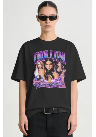 Sevbano Dua Lipa Şarkıcı Baskılı Unisex Oversize Premium Tişört Siyah