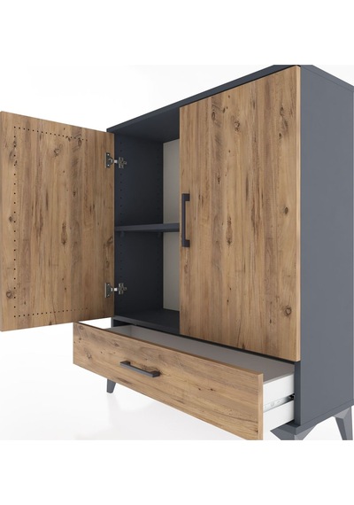 Arges Şifonyer 2 Raflı Tek Çekmeceli 2 Kapaklı 88x30x106 Antr... Antrasit