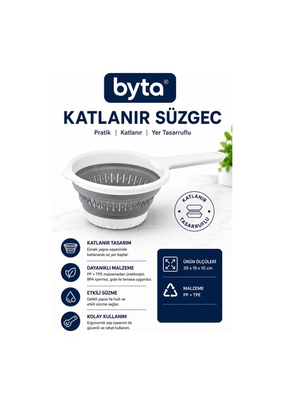 Ak 804 Katlanabilir Saplı Mutfak Süzgeci Makarna, Sebze Ve Meyve Yıkama Süzgeci Yer Tasarruflu Katlanır Kevgir Diğer