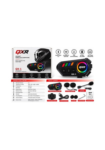 İnterkom Qxr - Ox1 Bluetooth 5.0 - 2 Kişi Eşleşme Rpg Aydınlatma