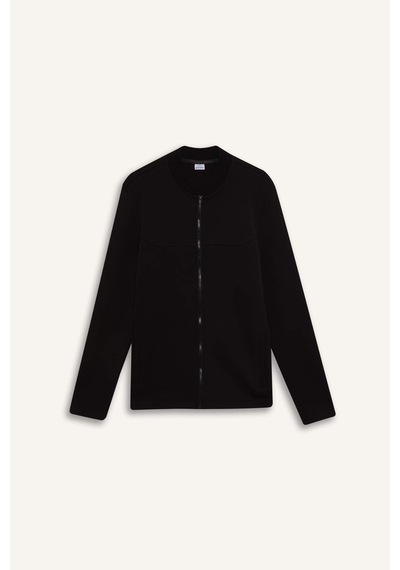 DeFactoFit Slim Fit Dar Kesim Kolej Yaka Skuba Dalgıç Kumaş Bomber Hırka F0877AX25SPBK81