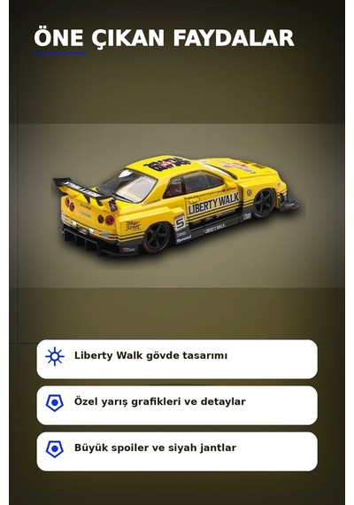 Sarı 1/64 Ölçek Lb-er34 Nissan Skyline Super Silhouette Diecast Model Araba Bx-313332