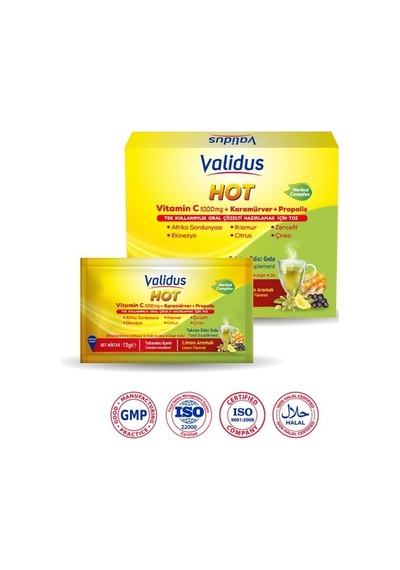 Validus Hot Herbal Complex Vitamin C 1000 Mg Karamürver 50 Mg Propolis 10 Mg - 13 Gr 12 Sachet