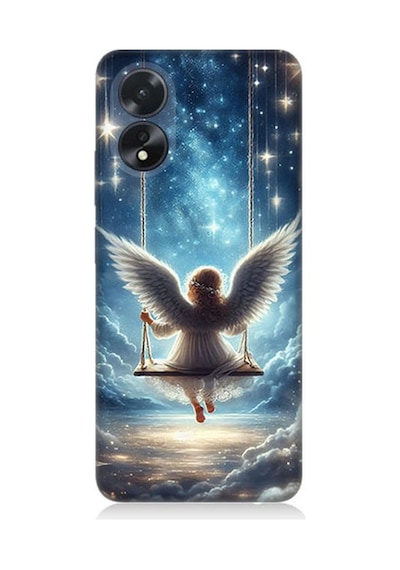 Oppo A38 Uyumlu Yıldızlarla Salıncakta Melek Desenli Silikon Kılıf Çok Renkli