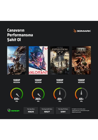 Monster Tulpar T6 V3.3.1 i7-13700HX 16 GB 1 TB SSD 8 GB RTX5060 16" W11H Dizüstü Bilgisayar