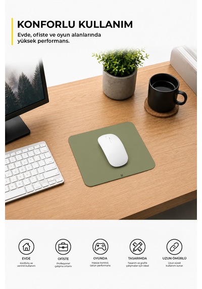 Haki Renkli Ergonomik Mouse Pad, Kaymaz Yüzey İle Ev Ve Ofis Kullanımı İçin İdeal