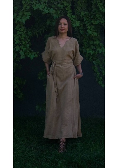 Dokuma Kaftan Elbise - Rahatlığın Şıklığı Ücretsiz Kargo İle Kahve