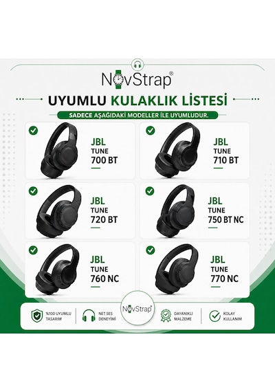 Novstrap Jbl Tune 700bt 710bt 720bt 750btnc 760nc 770nc İle Uyumlu Yedek Kulaklık Pedi Süngeri + Kafa Bandı Seti Siyah