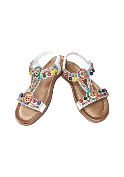 Guja 25y150-1 Kadın Taşlı Düz Taban Comfort Sandalet Beyaz Siyah