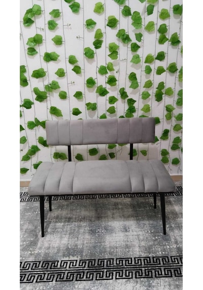 Özcan Metal Siyah Metal Ayaklı Metal Kasalı Sırtlı Mutfak Salon Antre Yatak Odası Balkon Puf Bank Bench Oturak Gri