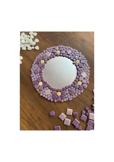 30x30cm Yuvarlak Pleksi Aynalı Yetişkin Mozaik Set Başlangıç Seviye Mor Tonlar